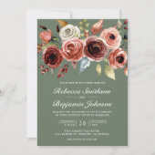 Terracotta Floral Sage Green QR Code Wedding Kaart (Voorkant)