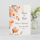 Terracotta Floral Save the Date Kaart (Staand voorkant)