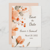 Terracotta Floral Save the Date Kaart (Voorkant / Achterkant)