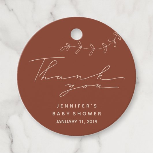 Terracotta Floral Simple Script Baby shower Bedankjes Labels (Voorkant)