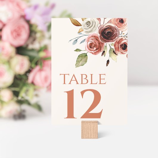 Terracotta Floral Table Number Kaart