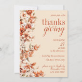 Terracotta Floral Thanksgiving Dinner Invitation Kaart (Voorkant)