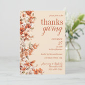 Terracotta Floral Thanksgiving Dinner Invitation Kaart (Staand voorkant)