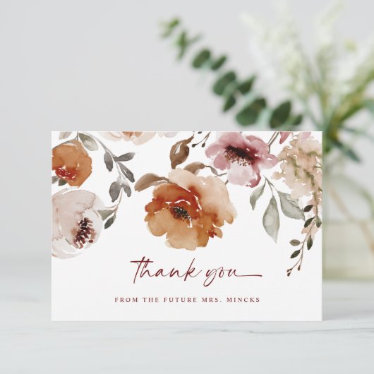 Terracotta Floral Vrijgezellenfeest Boho Bedankkaart (Staand voorkant)