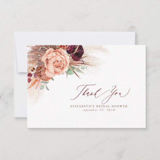 Terracotta Floral Vrijgezellenfeest Small Hartelij Bedankkaart (Voorkant)