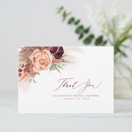 Terracotta Floral Vrijgezellenfeest Small Hartelij Bedankkaart (Staand voorkant)