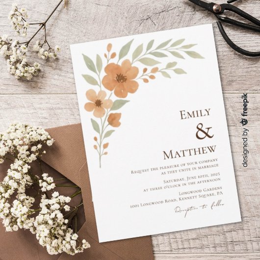 Terracotta Floral Watercolor Wedding Invitation Kaart