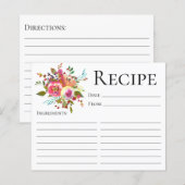 Terracotta Floral Waterverf Shower Recipe Kaart (Voorkant / Achterkant)