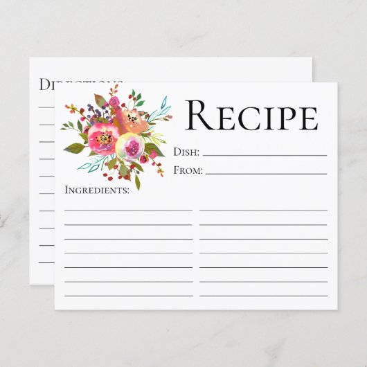 Terracotta Floral Waterverf Shower Recipe Kaart (Voorkant / Achterkant)