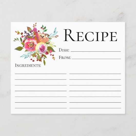 Terracotta Floral Waterverf Shower Recipe Kaart (Voorkant)