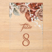 Terracotta Floral Wedding Acrylic Table Number Acryl Uitnodigingen (Voorkant)