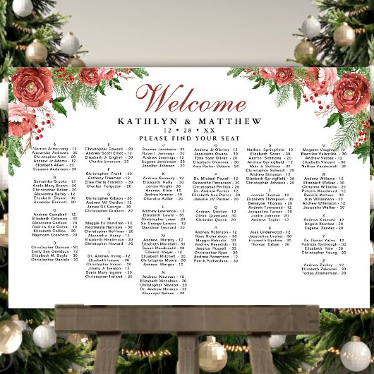 Terracotta Floral Wedding Alfabetical Seating Poster