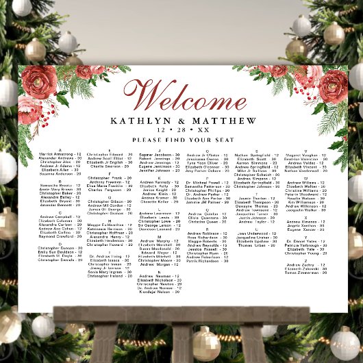 Terracotta Floral Wedding Alfabetical Seating Poster