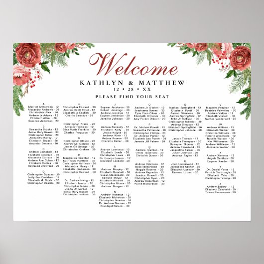 Terracotta Floral Wedding Alfabetical Seating Poster (Voorkant)