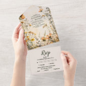 Terracotta Floral Wedding All In One Uitnodiging (Afscheurbaar)