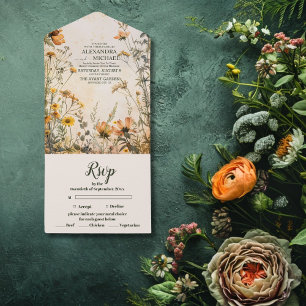 Terracotta Floral Wedding All In One Uitnodiging