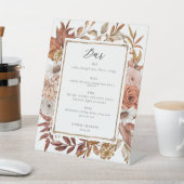 Terracotta Floral Wedding Bar Drink Reclamebord Met Voetstuk (Insitu)
