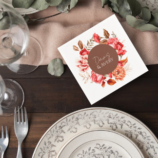 Terracotta Floral Wedding Cocktail Napkin Servet