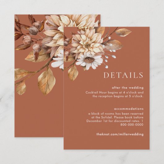 Terracotta Floral Wedding Details Enclosure Kaarte Kaart (Voorkant / Achterkant)