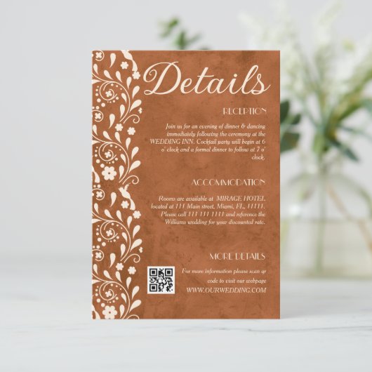 Terracotta Floral Wedding Details QR code Informatiekaartje (Staand voorkant)