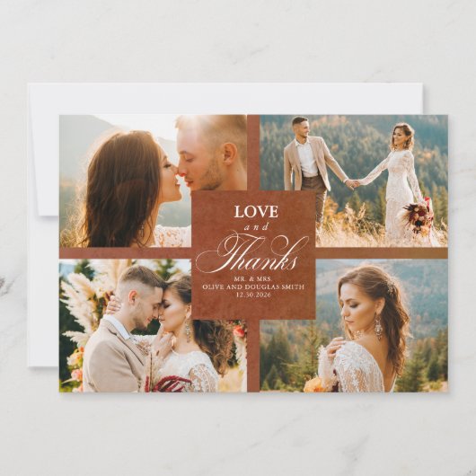 Terracotta Floral Wedding Foto Collage Hartelijk d Bedankkaart (Voorkant)