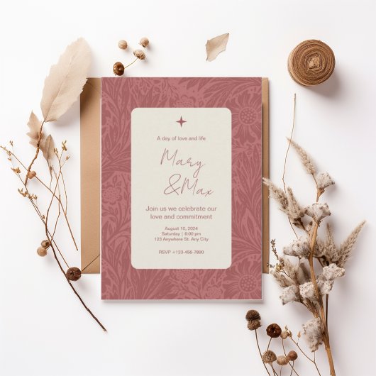Terracotta Floral Wedding Invitation Kaart