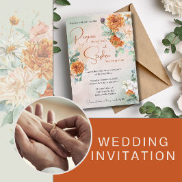 Terracotta Floral Wedding Invitation Kaart