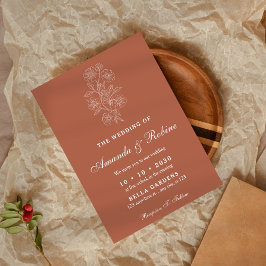 Terracotta Floral Wedding Invitation Kaart