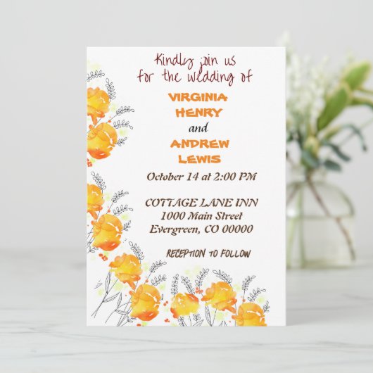 Terracotta Floral Wedding Kaart (Staand voorkant)