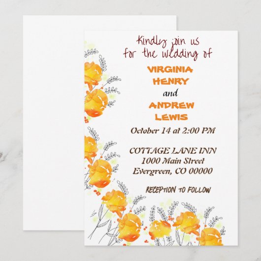 Terracotta Floral Wedding Kaart (Voorkant / Achterkant)