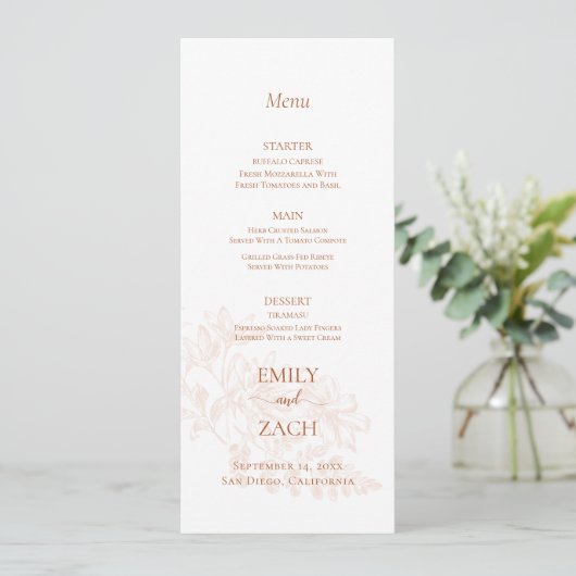 Terracotta Floral Wedding Menu Kaart (Staand voorkant)