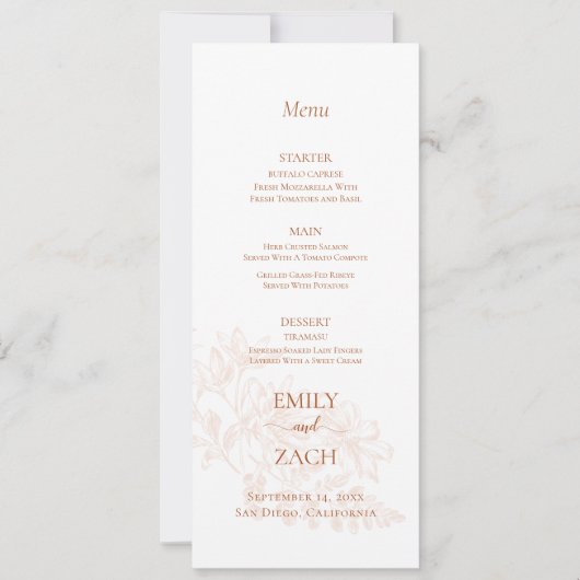 Terracotta Floral Wedding Menu Kaart (Voorkant)