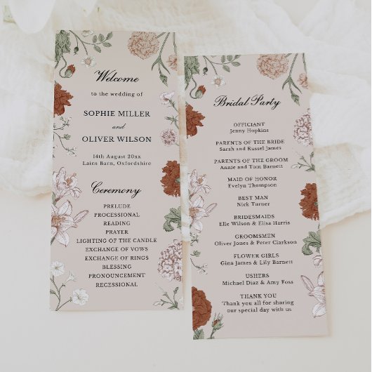 Terracotta Floral Wedding Programma Sjabloon