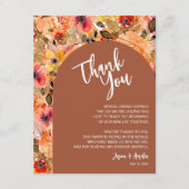 Terracotta Floral Wedding Receptie Bord Bedankkaart (Voorkant)