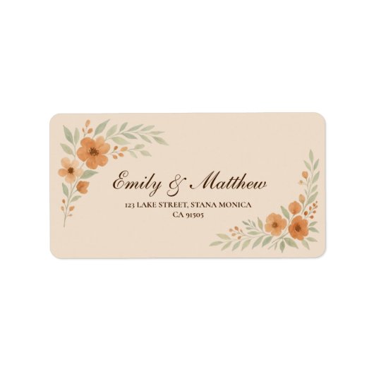 Terracotta Floral Wedding Return Address Label (Voorkant)