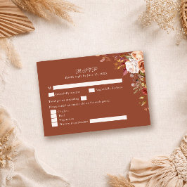 Terracotta Floral Wedding RSVP Card Fall Boho Kaartje
