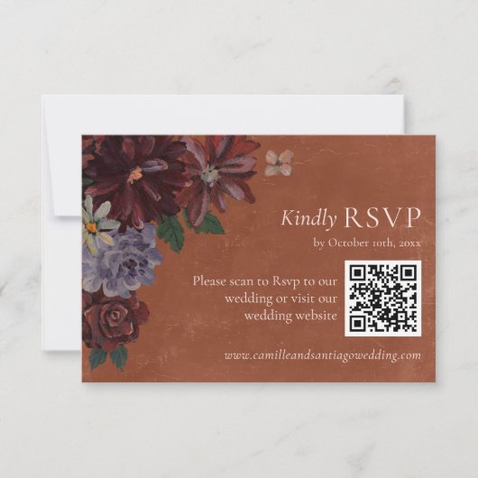 Terracotta Floral Wedding RSVP QR Code (Voorkant)