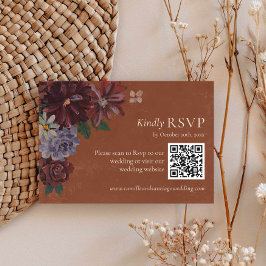 Terracotta Floral Wedding RSVP QR Code Kaartje