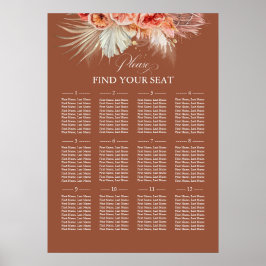 Terracotta Floral Wedding Seating Chart Poster