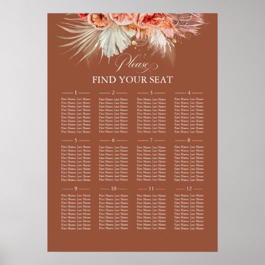 Terracotta Floral Wedding Seating Chart Poster (Voorkant)