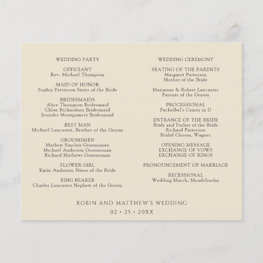 Terracotta Floral Wedding Tijdschema en Programma (Achterkant)