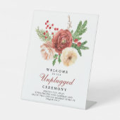 Terracotta Floral Wedding Unplugged Ceremony Reclamebord Met Voetstuk (Voorkant)