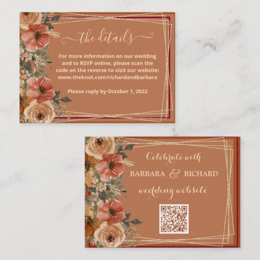 Terracotta Floral Wedding Website - QR Informatiekaartje (Voorkant / Achterkant)