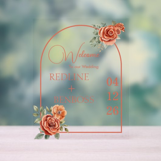 Terracotta Floral Wedding Welcome Acryl Bord (Neutraal)