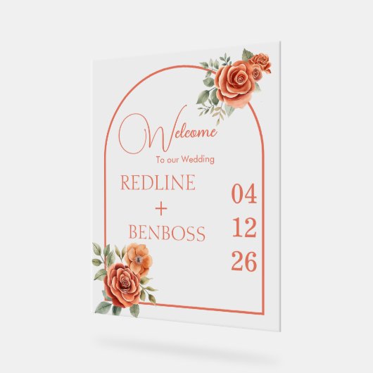 Terracotta Floral Wedding Welcome Acryl Bord (Hoek)
