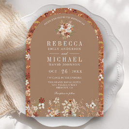 Terracotta Floral Wildflower Beige Boog Huwelijk Kaart