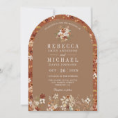 Terracotta Floral Wildflower Beige Boog Huwelijk Kaart (Voorkant)