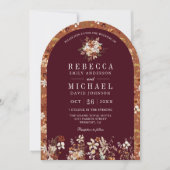 Terracotta Floral Wildflower Bourgogne Boog bruilo Kaart (Voorkant)