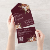 Terracotta Floral Wildflower Bourgogne bruiloft All In One Uitnodiging (Afscheurbaar)