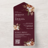 Terracotta Floral Wildflower Bourgogne bruiloft All In One Uitnodiging (Binnen)